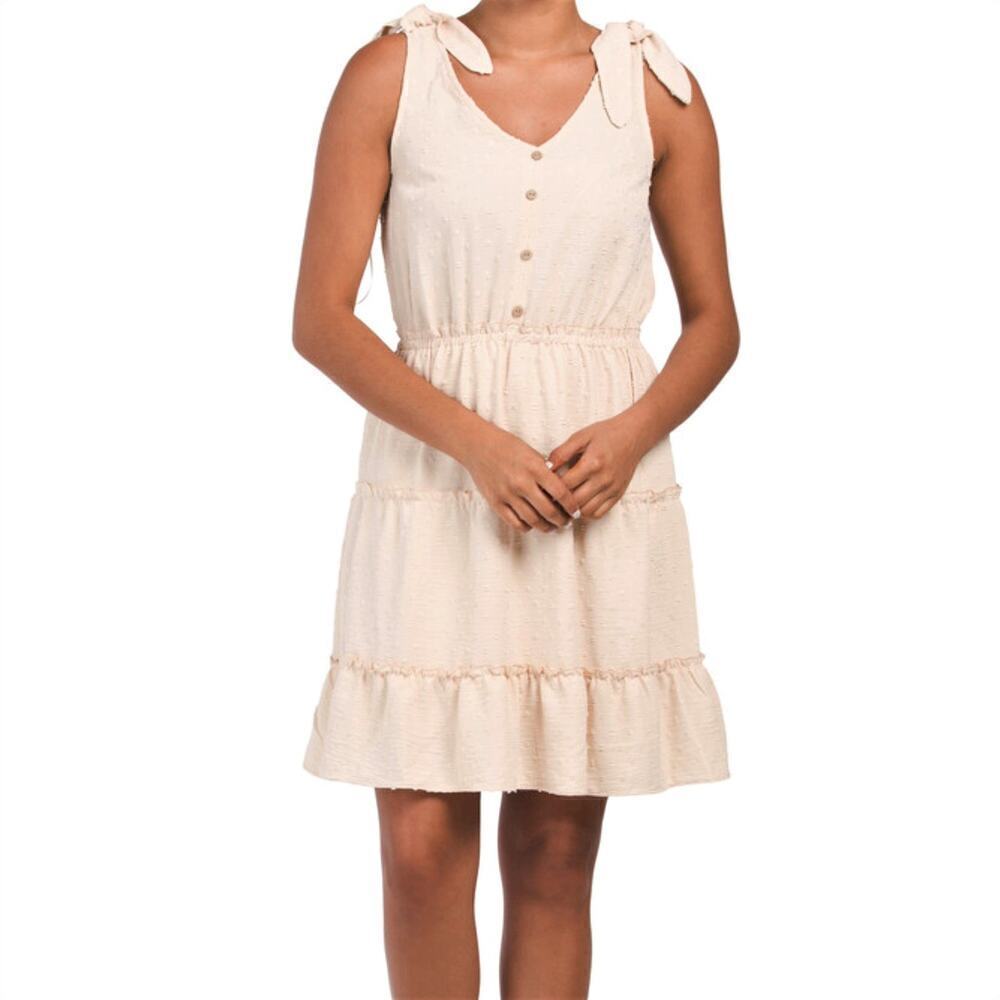 New! Lucky Brand Women's Tie Shoulder Clip Dot Ruffle Tiered Summer Mini Dress - Picture 2 of 7